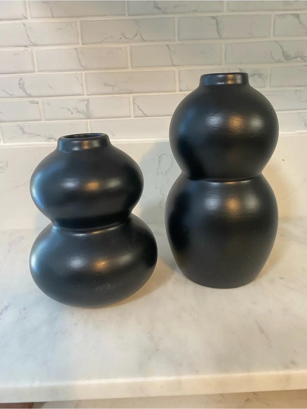 Matte Black Double-Gourd Ceramic Vase - Set of 2